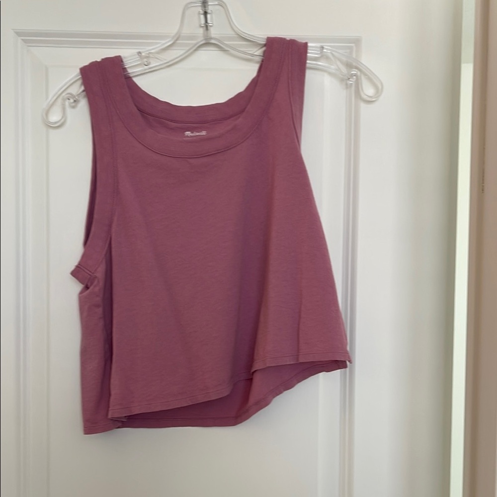 Madewell Pink Asymmetrical Crop Tank Top